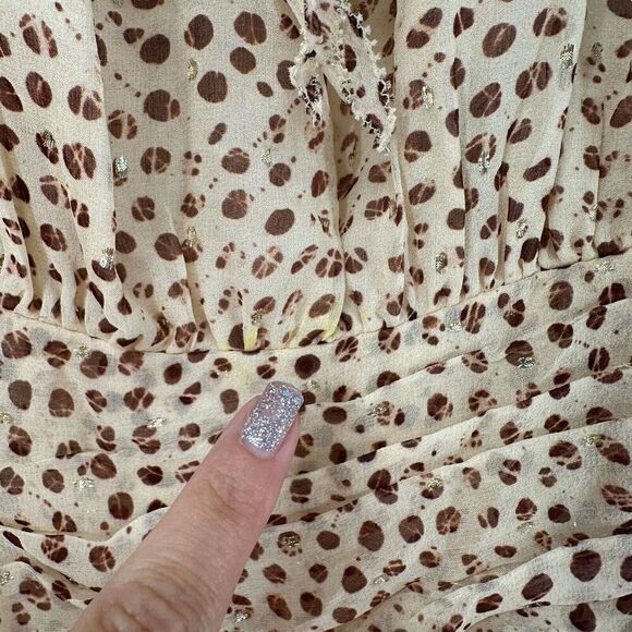 Ulla Johnson Dress Cecily Leopard Dot Mini Ruched Ruffle Silk Size 0 Metallic - Picture 4 of 10